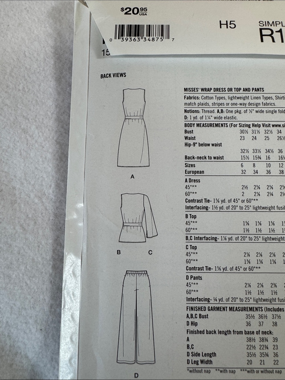 Simplicity R10140 Sewing‎ Pattern New and Uncut - Picture 3 of 5